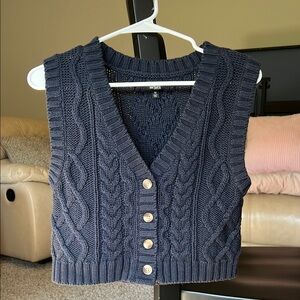 Pacsun Navy Blue V-Neck Cable Knit Sweater